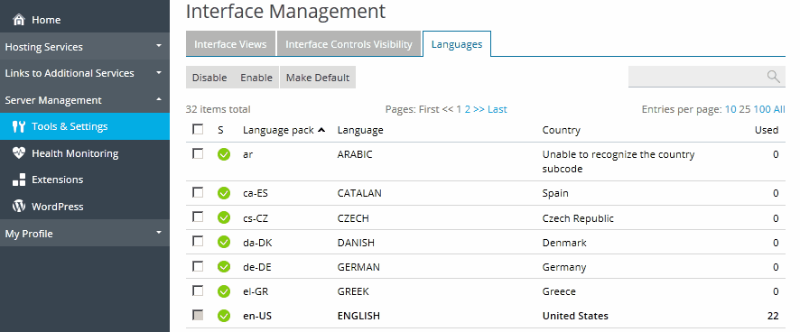 Administrator’s Interface Language | Plesk Onyx documentation