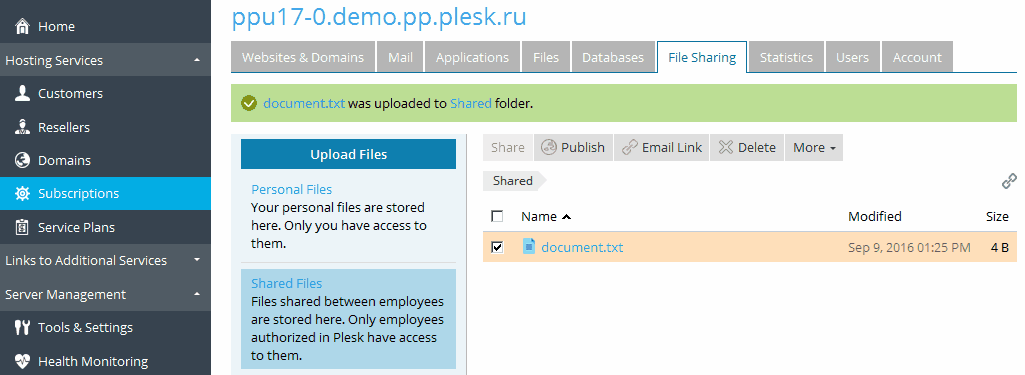 File Sharing | Plesk Onyx documentation