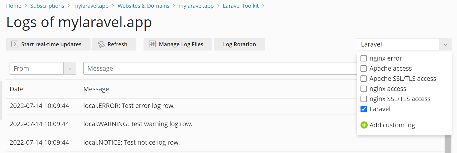 image laravel view logs