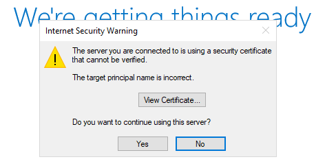 Mahdollinen varoitus siitä, että Plesk palvelin käyttää SSL/TLS varmennetta, jota ei voida vahvistaa.